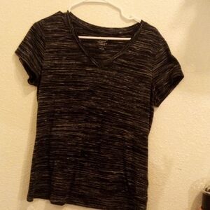 Apt. 9 Black and Gray Striped V-Neck Tee